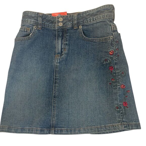 Gap Kids Denim Skirt 10 Regular Embroidered Roses Y2K Vintage Adjustable Waist - Picture 1 of 13